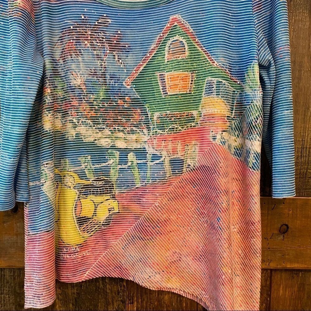 Leoma Lovegrove Sz S Blue Summer Key West House & Scooter Scoop Neck Tunic - Picture 4 of 7